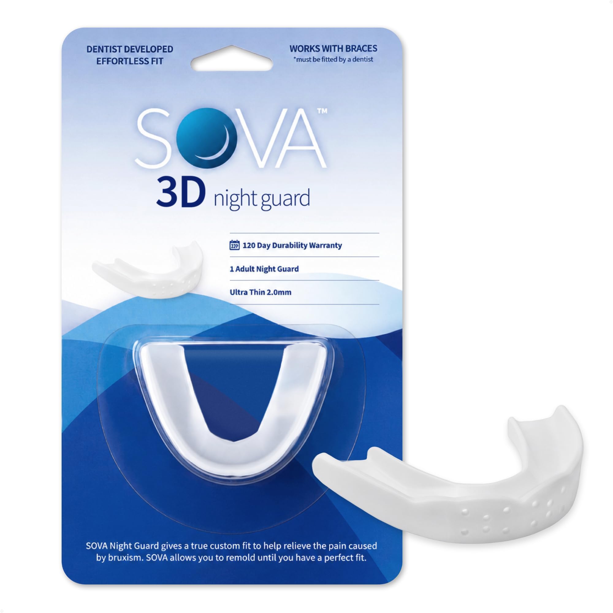 Sova 1.6mm Mouth Guard for Clenching and Grinding Teeth at Night, Custom-Fit Sleep Night Guard Only