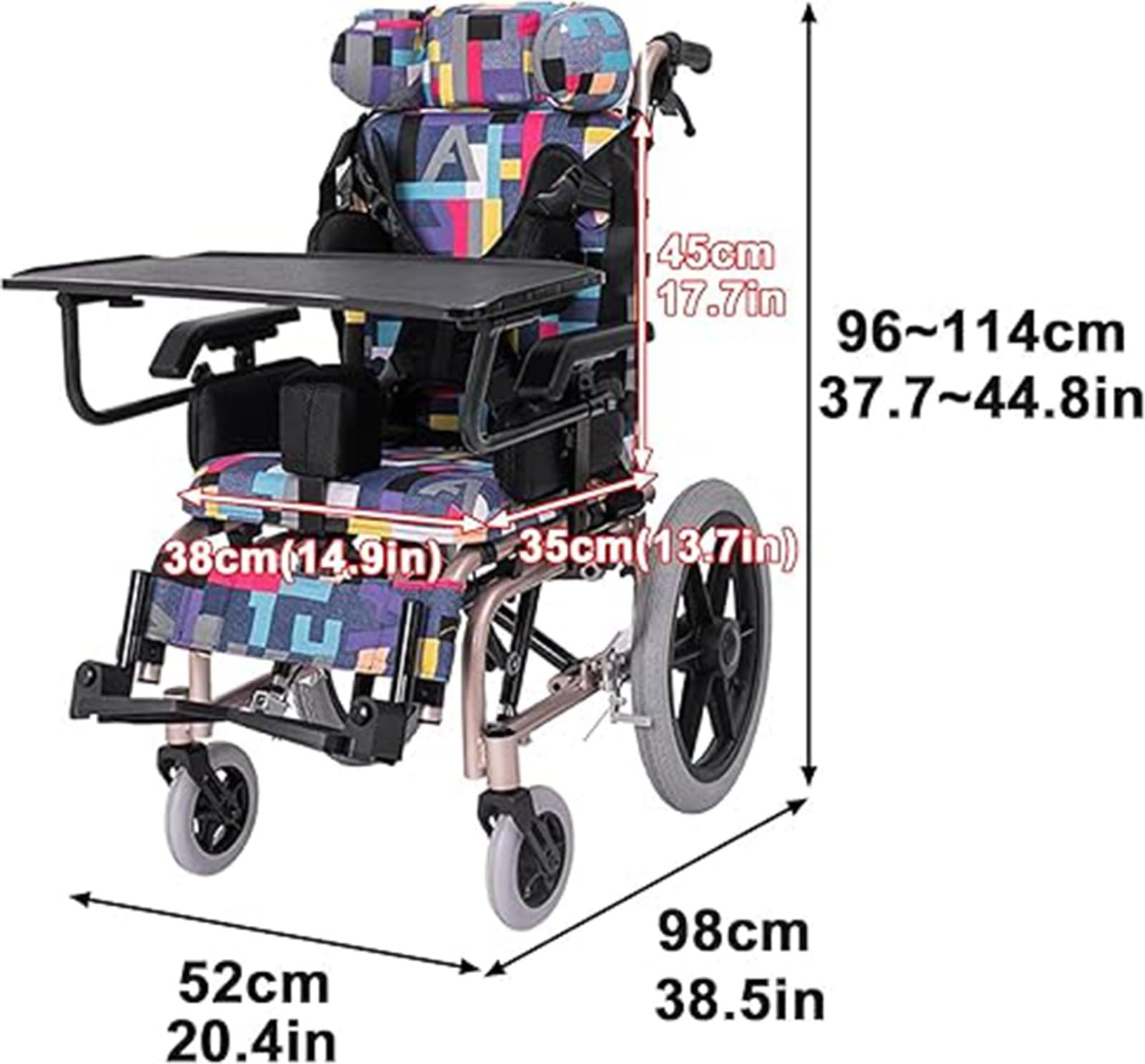 Silla de Ruedas para niños Silla de Ruedas de Transporte Plegable con Mesa para Silla de Ruedas Silla de Ruedas para niños con parálisis Cerebral, Silla de Ruedas de Acero Robusta A
