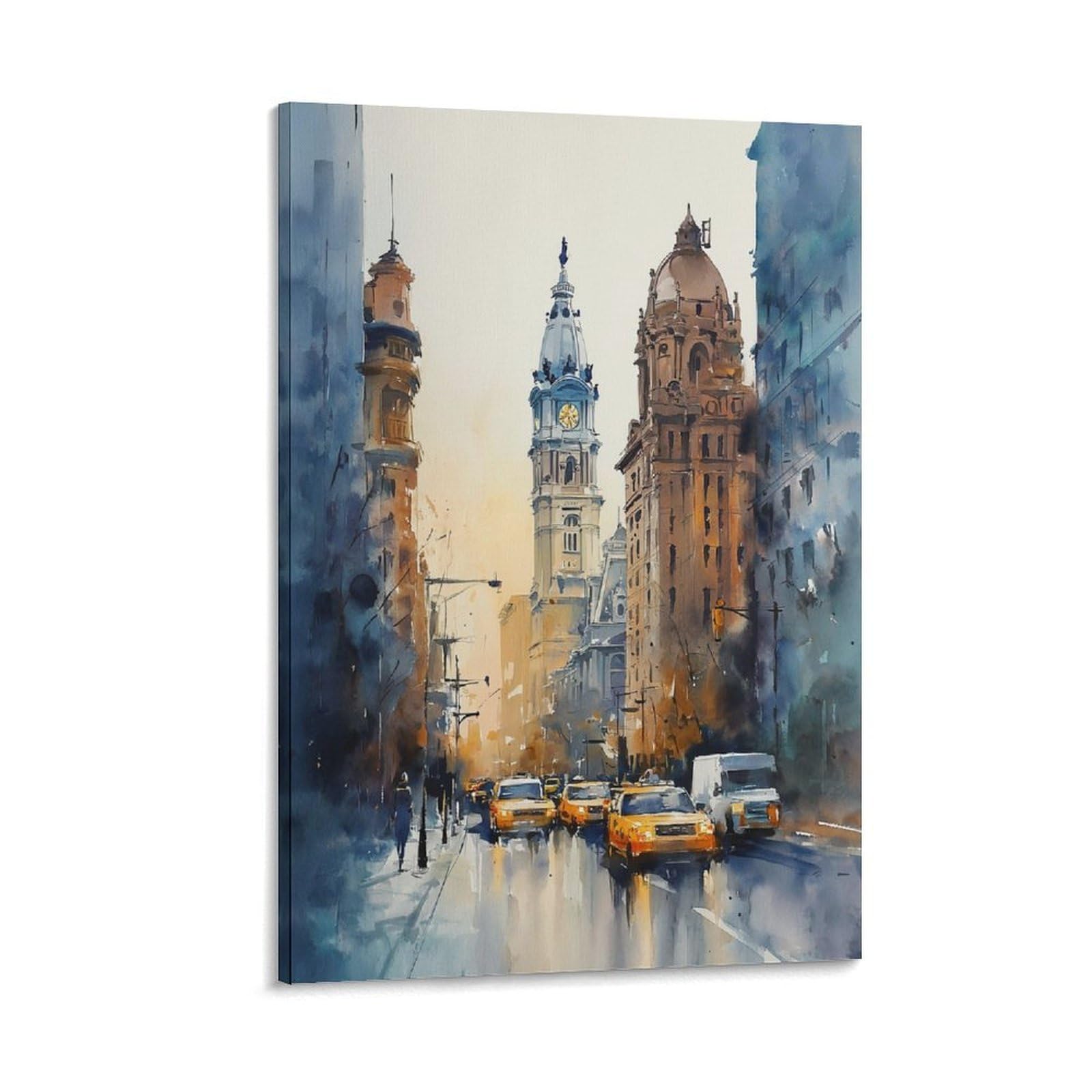 LCYNNH Boston Watercolor Print Fenway & Harbour Poster 24x36inch(60x90cm) Print Home Bedroom Office Living Room Decor Canvas