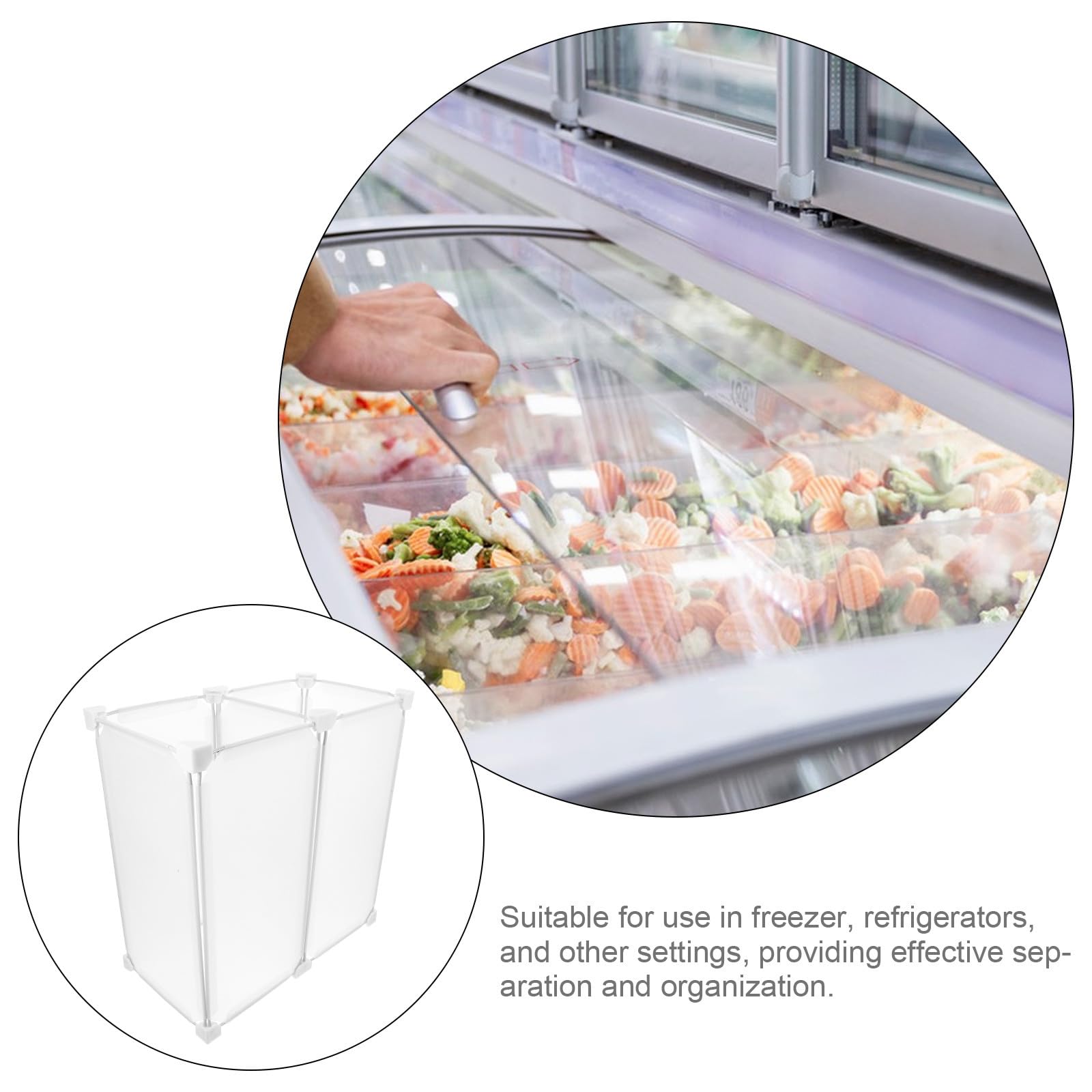 PACKOVE Organizzatore Cestello Portaoggetti in Acciaio e Pp Bianco per Frigorifero Divisore per Congelatore Facile da Pulire per Case e Negozi
