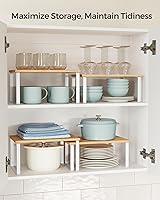 Vista 50 de SONGMICS Cabinet Organizer Shelf, Set of 4 Kitchen Counter Shelves, Kitchen Storage, Spice Rack, Stackable, Expandable, Metal and Engineered Wood