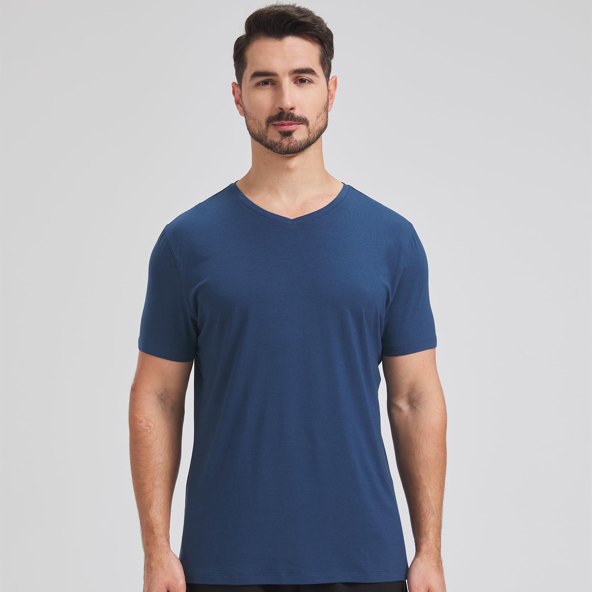 netdraw Camiseta de algodón de viscosa de bambú ultrasuave con cuello en V para hombre, absorbe la humedad, fresca, cómoda, atlética, casual