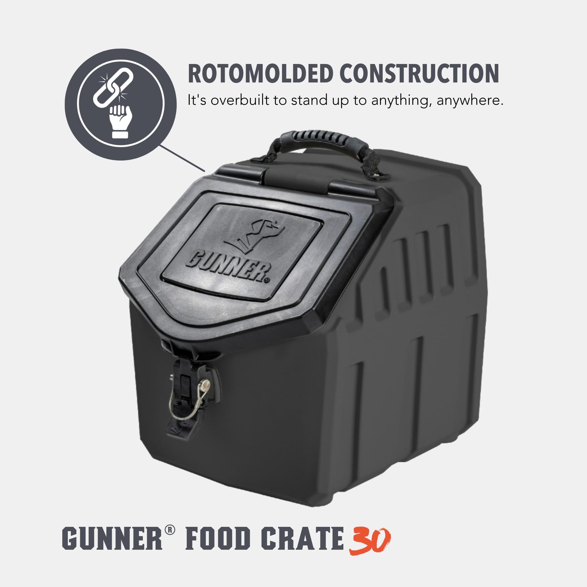 GUNNER Contenedor de almacenamiento de alimentos para perros de 30 libras, impermeable y hermético para mascotas, contenedor multiusos para alimentos secos, maíz, alimentación de pollo, golosinas,