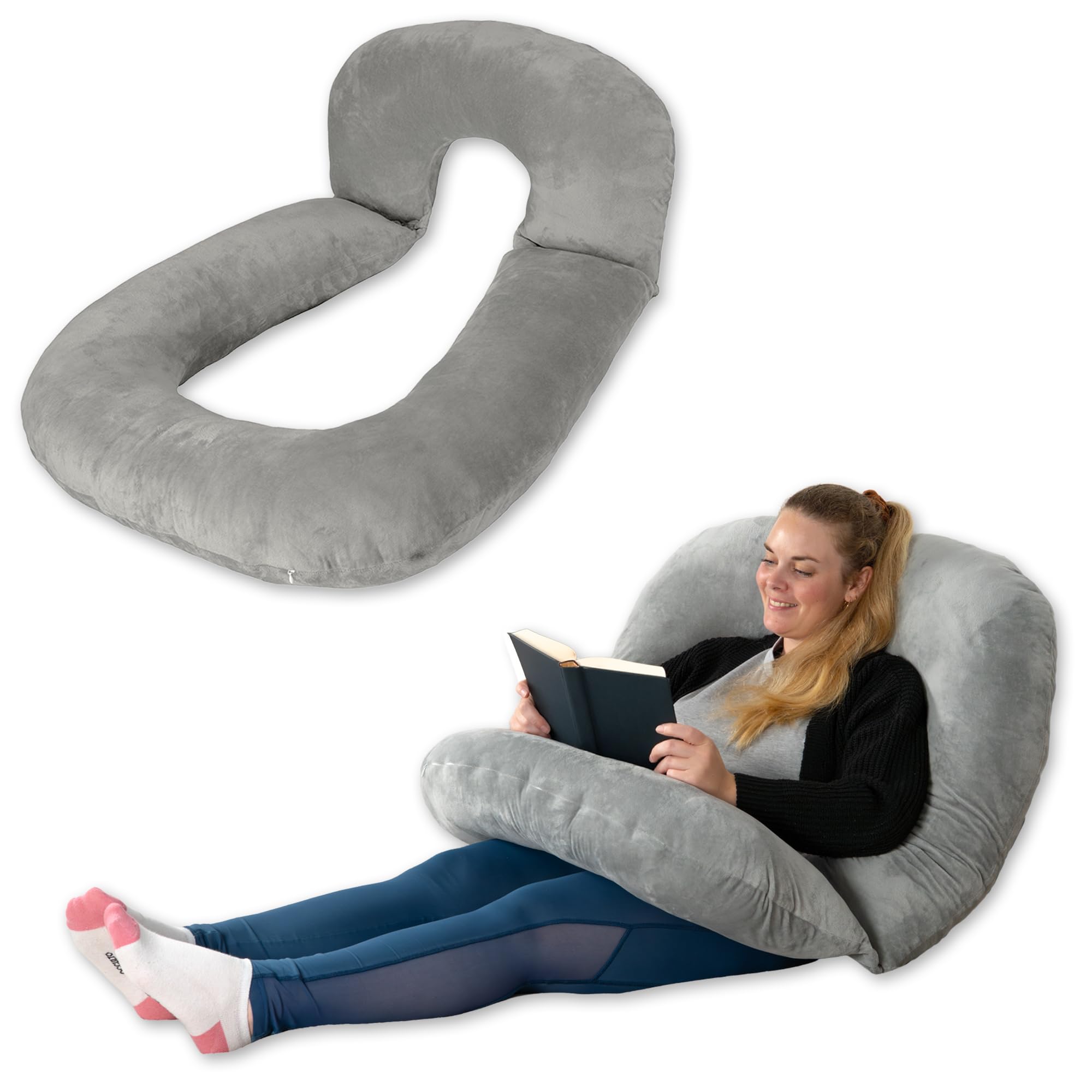 Lesekissen für Bett und Sofa - Rückenkissen - Komfortkissen Erwachsene - Reading Pillow - Zweiteilig, Flexibel einsetzbar zum Lesen, Entspannen oder als Schlafkissen (Grau)