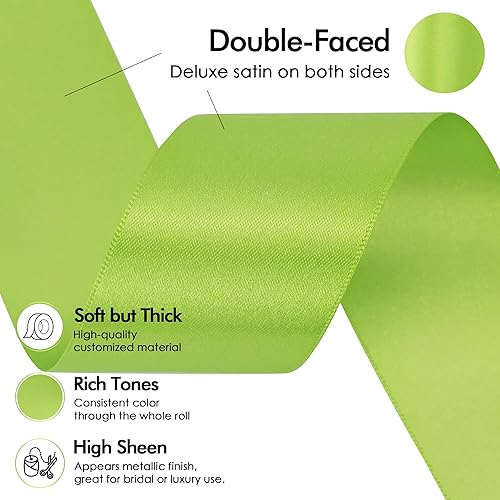 Miniatura 3 de MEEDEE Cinta de satén lima de 1-12 pulgadas, cinta de satén de doble cara por 50 yardas, cinta verde lima para árbol de Navidad, coronas,