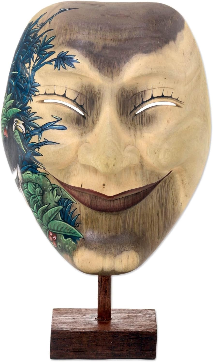 NOVICA Decorative Wood Animal Themed Mask, Multicolor 'Blissful Smile'
