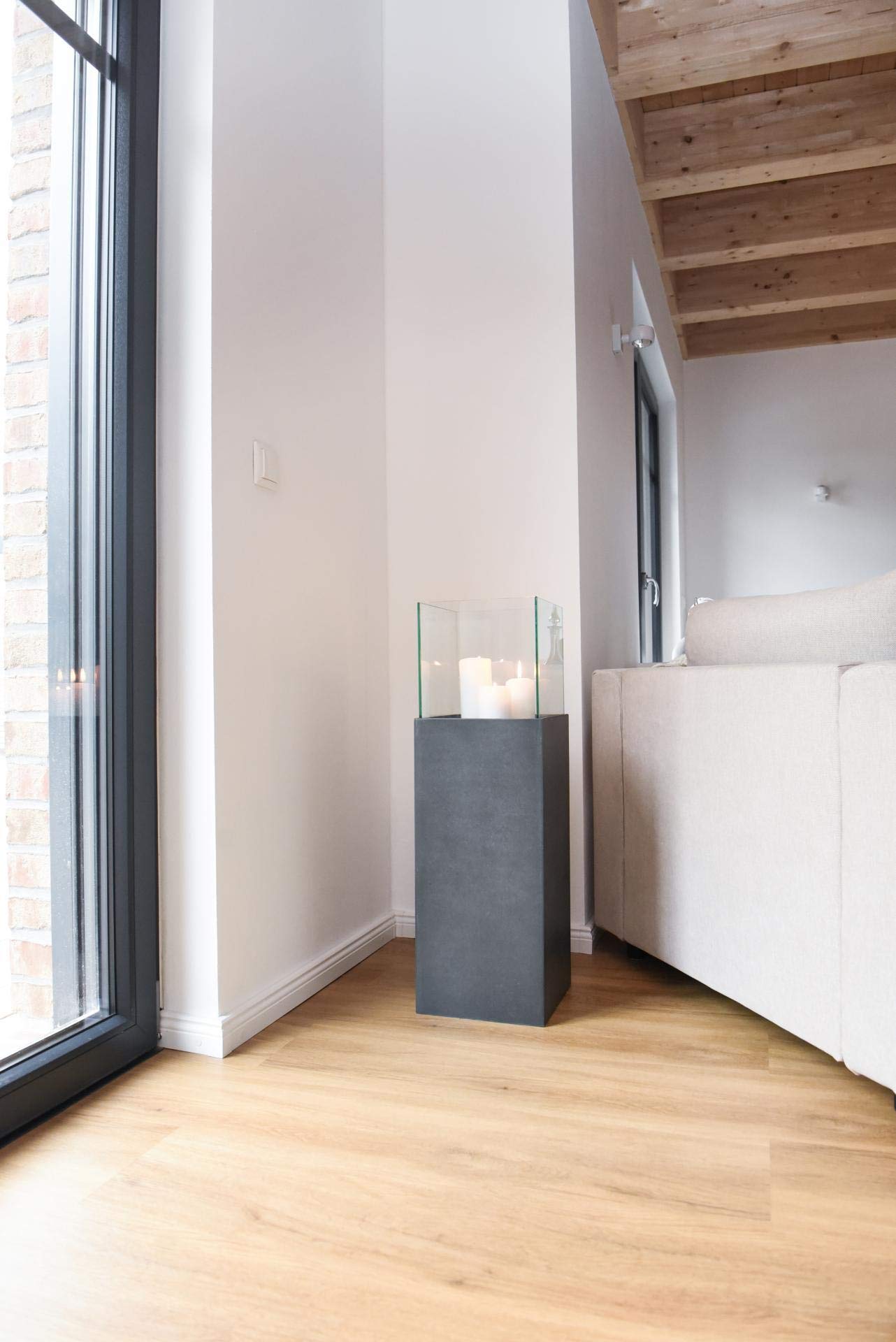 VIVANNO Windlicht-Säule Kerzenständer Deko-Laterne Candela Beton-Optik Anthrazit 80 cm hoch