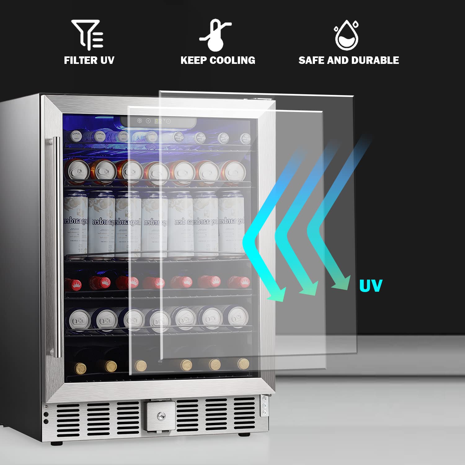 Cowsar Wine Cooler Refrige Etl Approved 24inch Wine Fridge Freestanding Or Built-In Wine Refrigerator 5.1cu.Ft Wine Fridge Under Counter Stainless Steel Wine And Beverage Refrigerator With Glass Door on Fridge.com - View 2