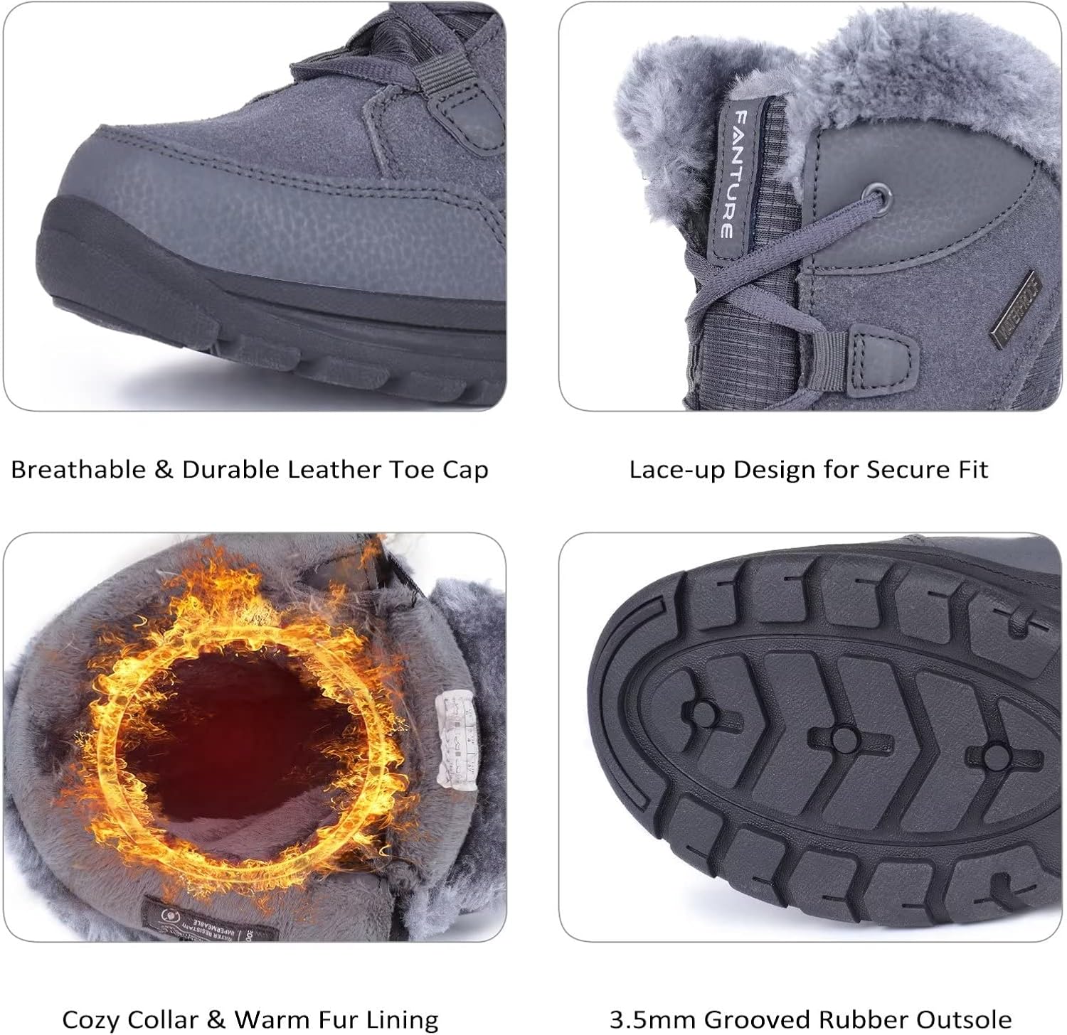  | FANTURE Women's Waterproof Mid-Calf Snow Boot | Winter Thinsulate Insulation Warm Fur Lined | Anti-Slip & Lace Up Closure Cold Weather Boots | Snow Boots