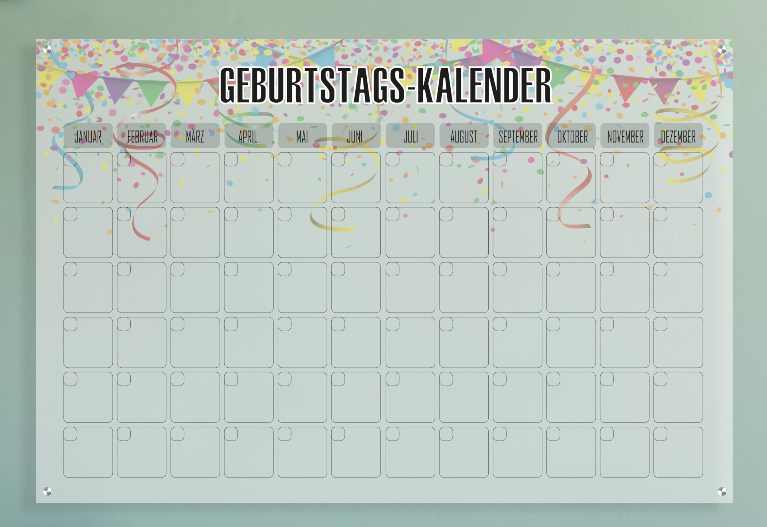 Queence Acrylglas Wochenplaner abwischbar 60x40 cm | Wochenplan transparent | Geburtstags-Kalender | wiederverwendbar | Familienplaner | Notizen | Terminkalender | Wandkalender | Monatskalender