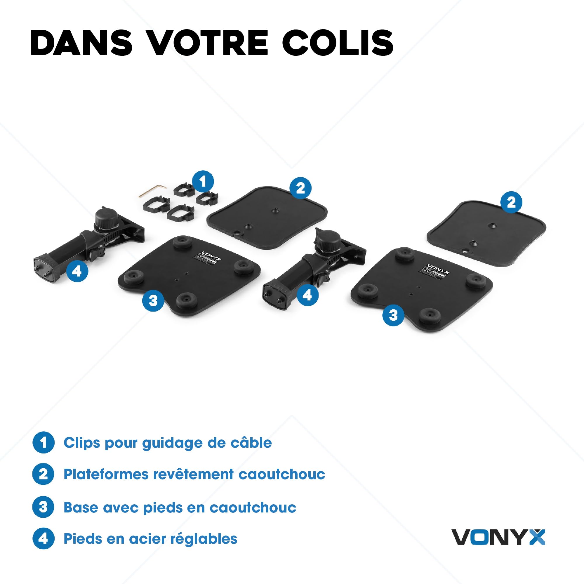 Vonyx SMS30 Supports Enceintes de Monitoring - Hauteur Réglable 23-29,5 cm, Enceinte 8'', Support Antidérapant, Charge Maximale 15kg, Idéal pour Optimiser la Projection du Son et de l'Écoute