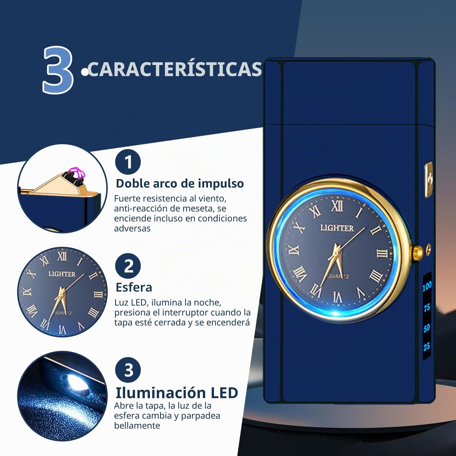 SKRFIRE Encendedor eléctrico de plasma de doble arco, encendedor recargable con indicador de pantalla de batería, encendedores fríos giratorios con caja de regalo para amigos, familia, velas (azul)