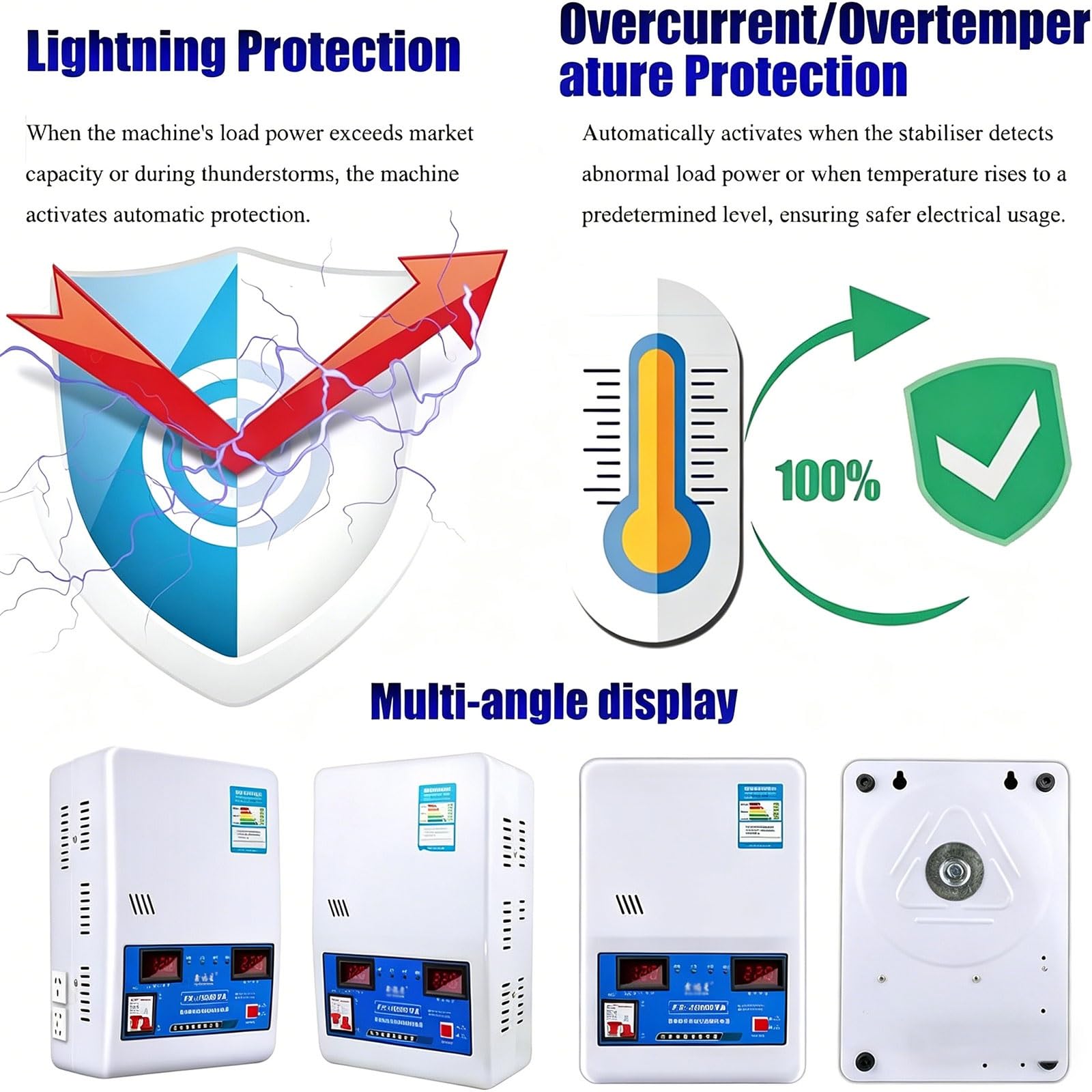 Estabilizador De Voltaje Automático 220V Transformador De Voltaje CA Estabilizador De Baja Tensión Para Fuente De Alimentación Hogar Con Pantalla Digital Dual Para Pequeños Electrodomésticos(30000W)