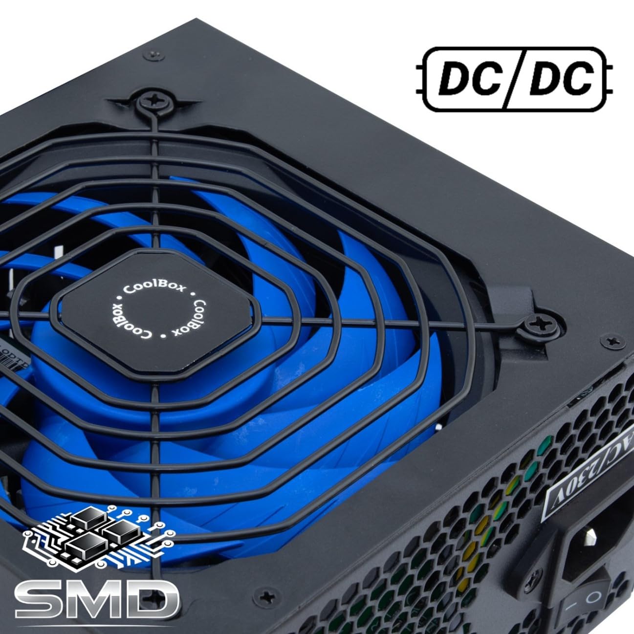 CoolBox Powerline3 750, Fuente de Alimentación PC 750W, ATX, 85% Eficiencia, Ventilador Ultra-silencioso 12cm, Tecnologías SMD y DC-DC, Filtro emi, Cables Planos Largos, Negro