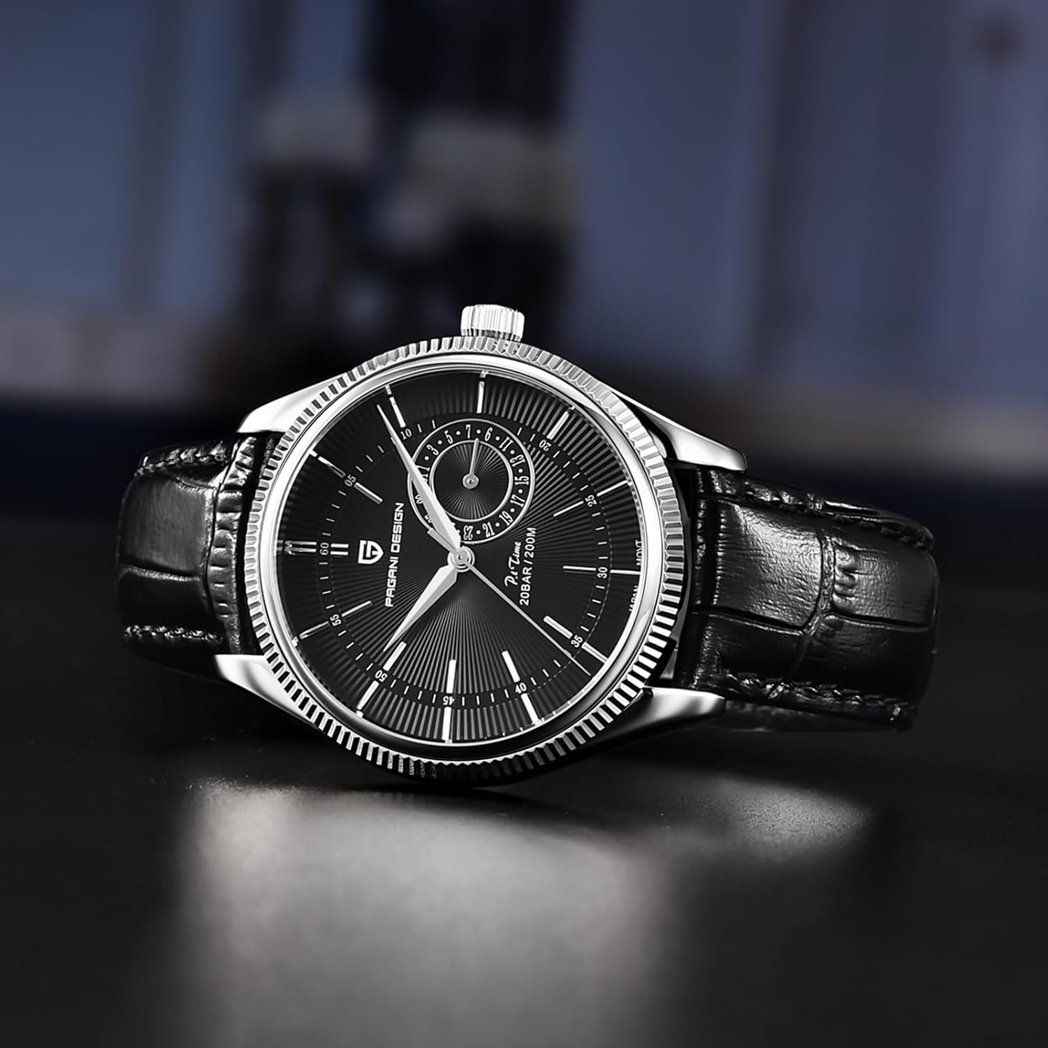 Pagani Design Men's 40mm Stainless Steel Quartz Formal Wristwatch 200M Sport Water Resistant Business Leather Watch with Date Display Relojes De Hombre - Image 3