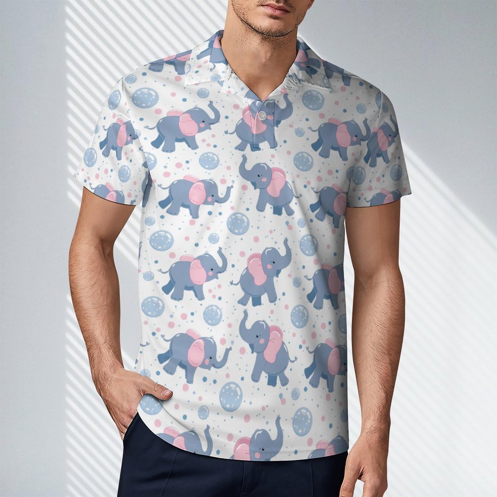 Cute Elephants and Bubble Novelty Men's Short Sleeve Shirts Funny Golf Tennis Work T-Shirt Sport Tee 4XL