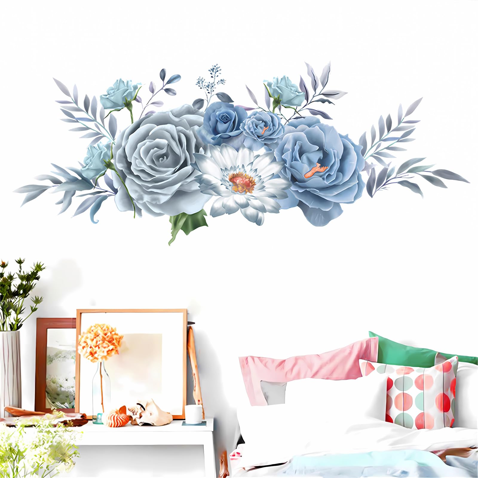 Sacinora Blue-Green Daisy Gerbera Flower Wall Sticker | Removable Vinyl Decal For Living Room, Bedroom, Nursery Decor - View #6