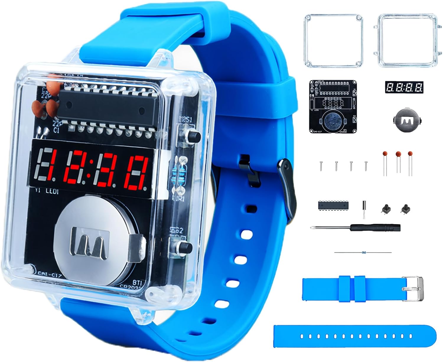DIY LED Watch Soldering Kit, 12/24H Selectable Time Electronics Soldering Project Kit, 10S Automatic Sleep Mode with Silicone Strap for Circuit Board Learning School College STEM Education