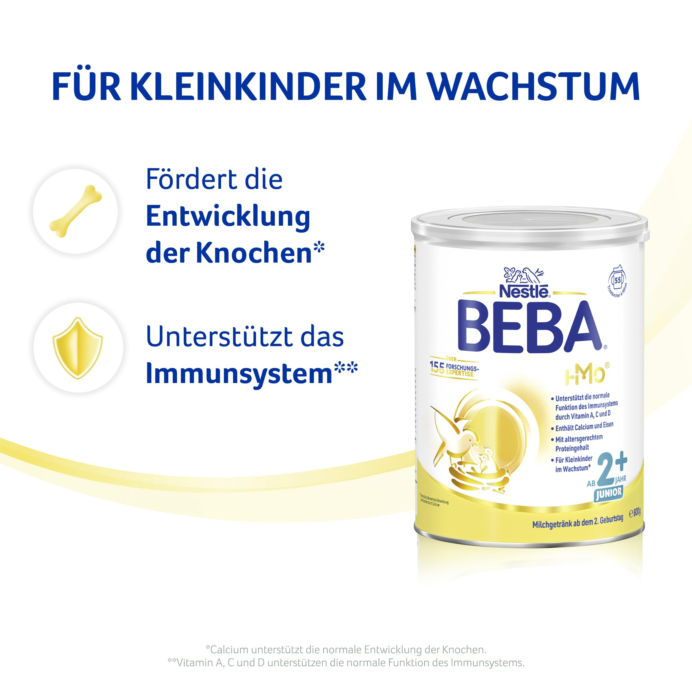 BEBA Junior 2+ Milchgetränk ab 2. Geburtstag, Mit HMO, 3er Pack (3 x 800g)