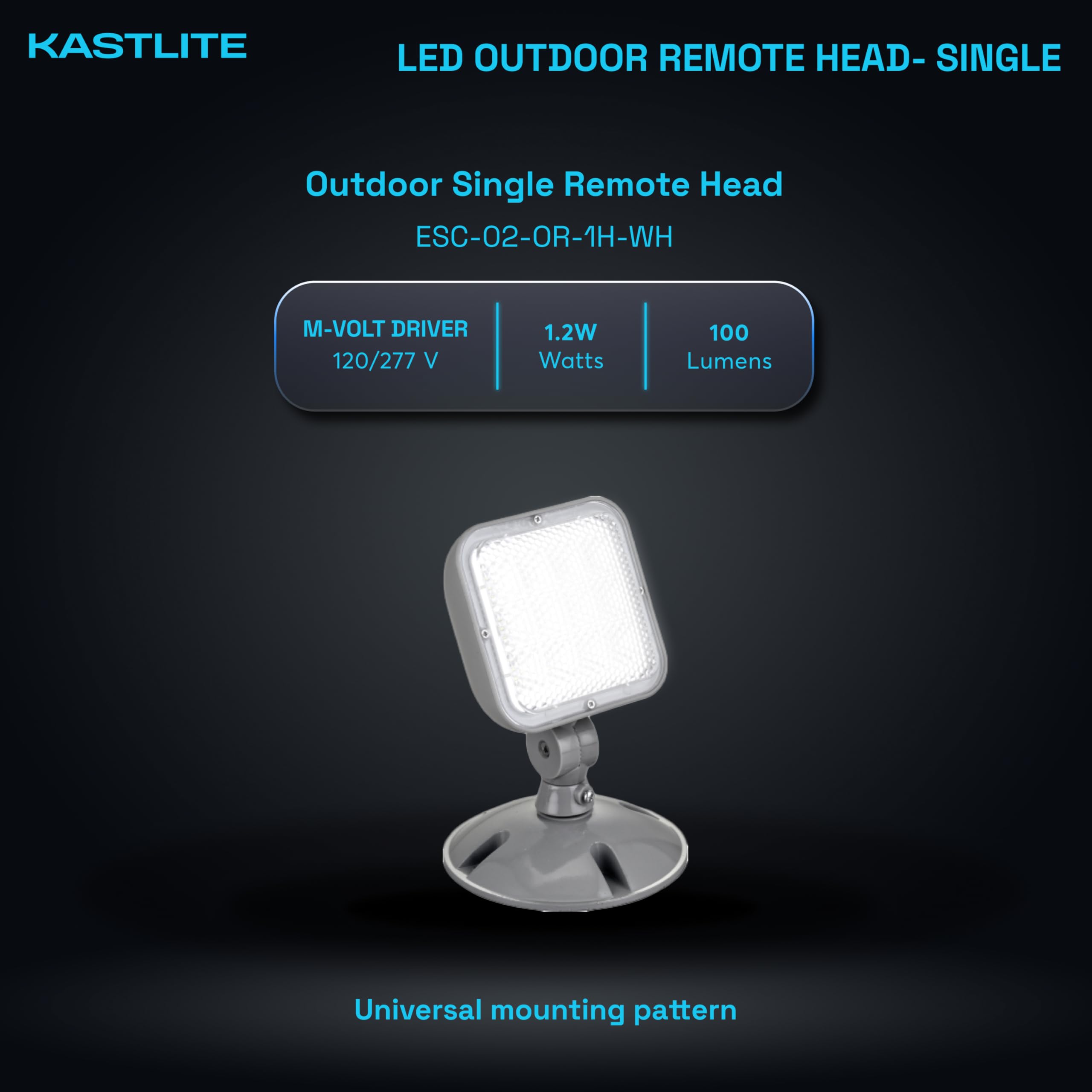 KastLite 1.2-Watt Outdoor Adjustable Single Head Integrated LED White Emergency Remote Head, 90 Minute Backup Battery, 100 Lumens, 120/277V
