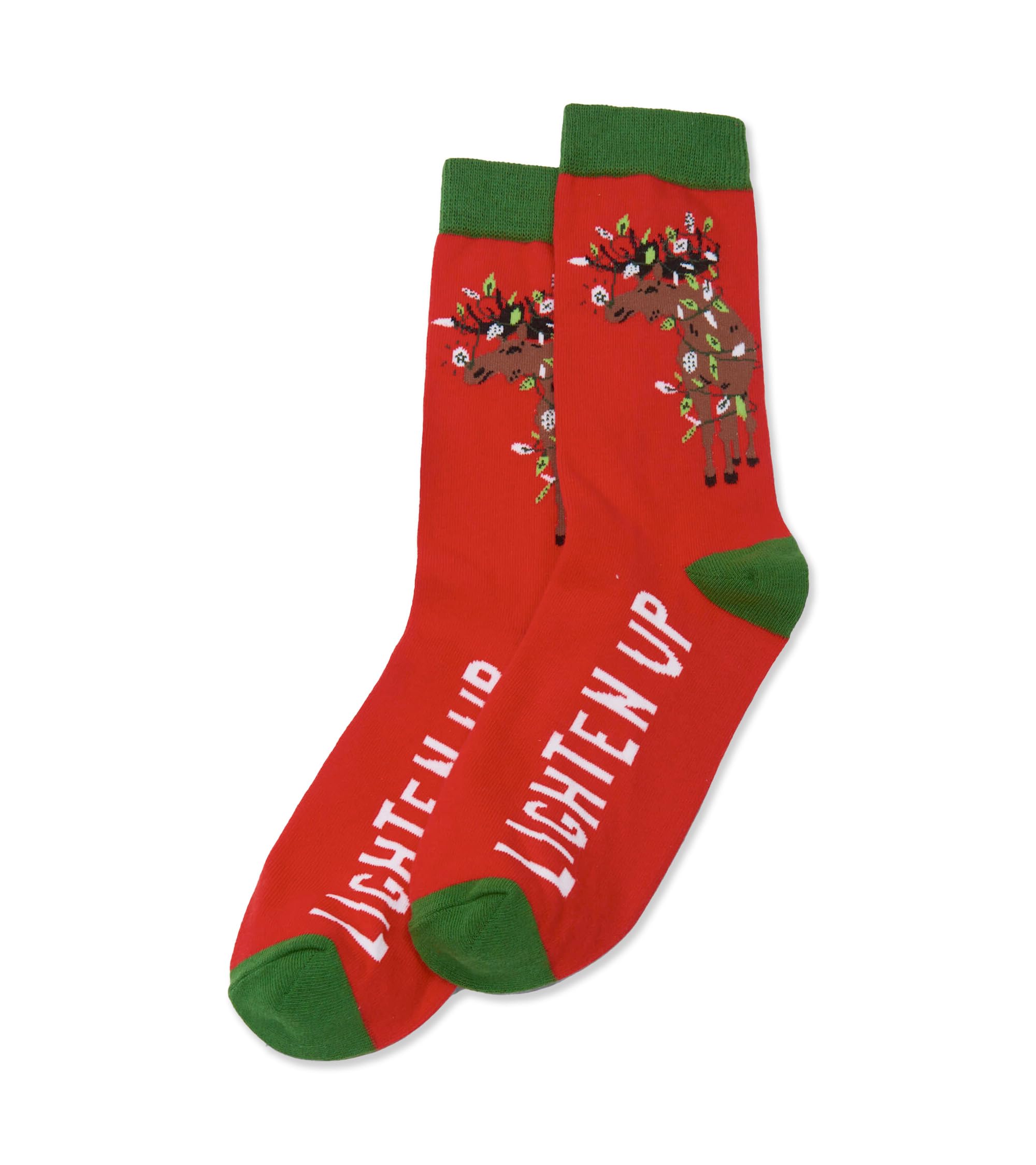 Little Blue House Men's Lighten Up Moose Printed Crew Socks, One Size