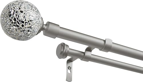 Miniatura 6 de Exclusive Home Curtains ER1024-02 66120 - Juego de barra de cortina doble de mosaico blanco y remate, ajustable de 66 a 120 pulgadas, plomizo