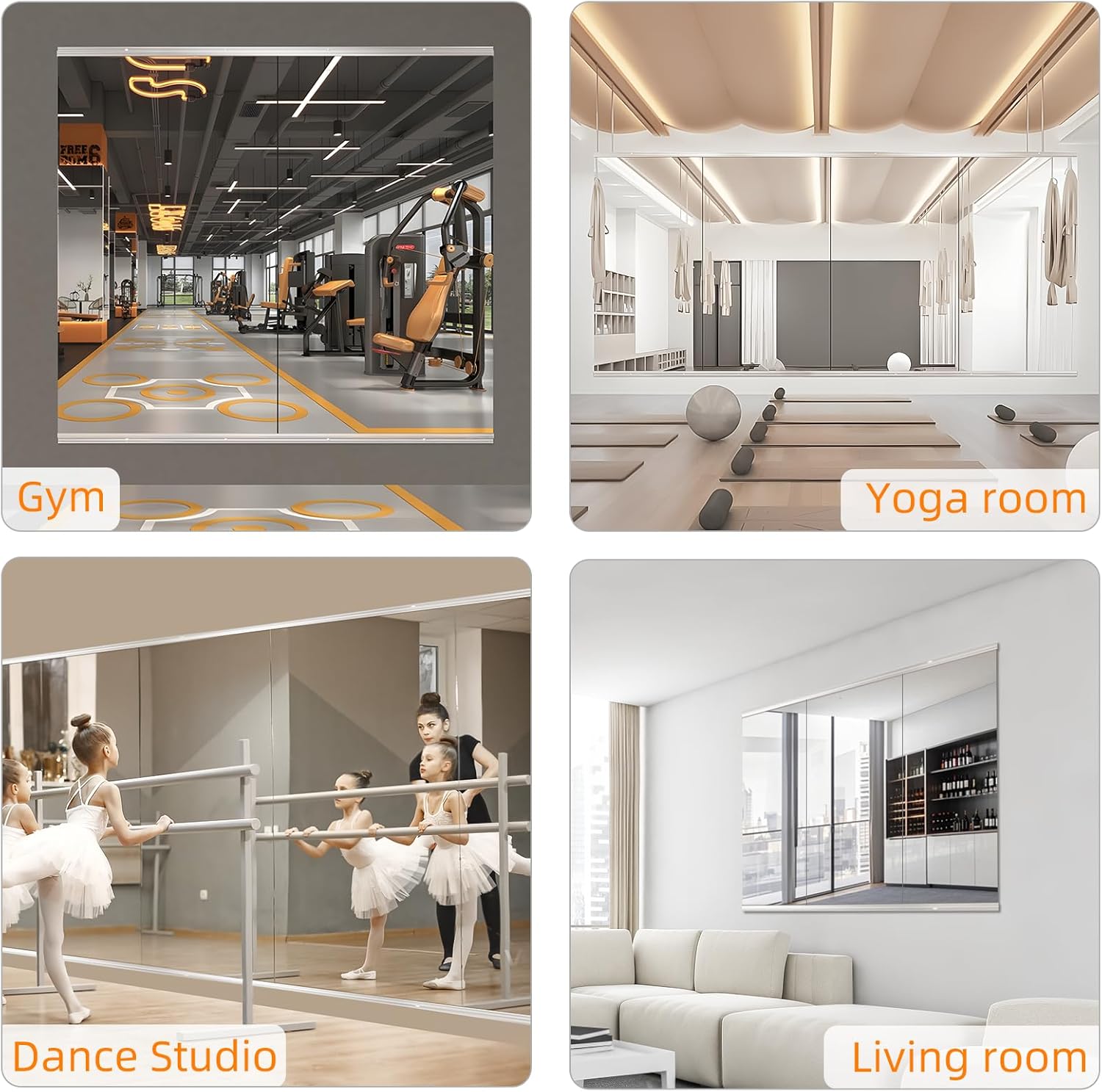 pertetey Home Gym Mirror, 2Pack 67X24 Inch Frameless Large Tempered Glass Wall Mounted Full Mirror for Gym, Yoga Studio, Dancing Studio