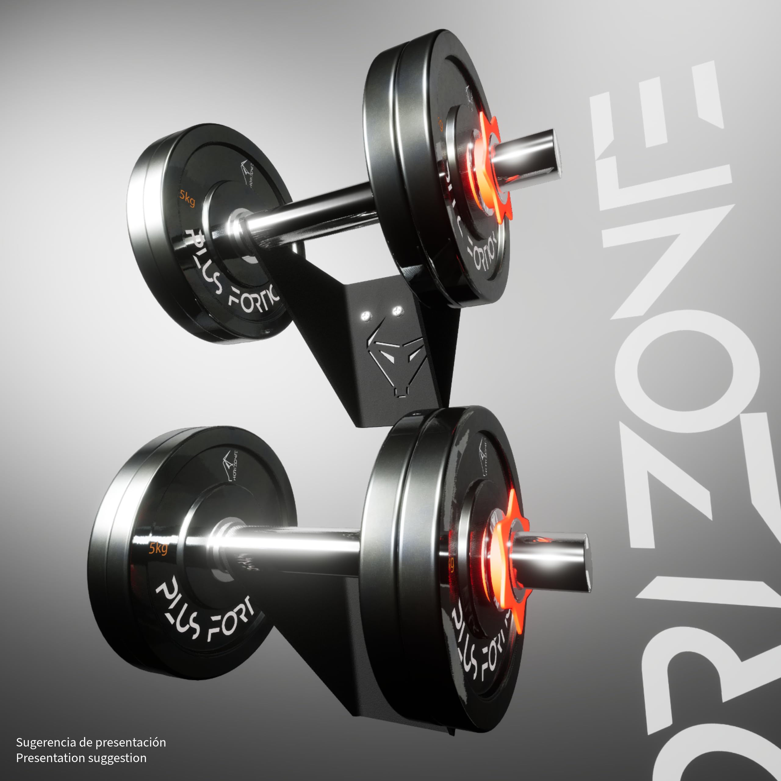 Soporte de Pared para Mancuernas (Pack 2 Unidades) – Rack Individual de Acero Reforzado para Pesas – Capacidad hasta 50 kg – Ahorro de Espacio en Gimnasio en Casa – Diseño Horizonte by Lezoconcept