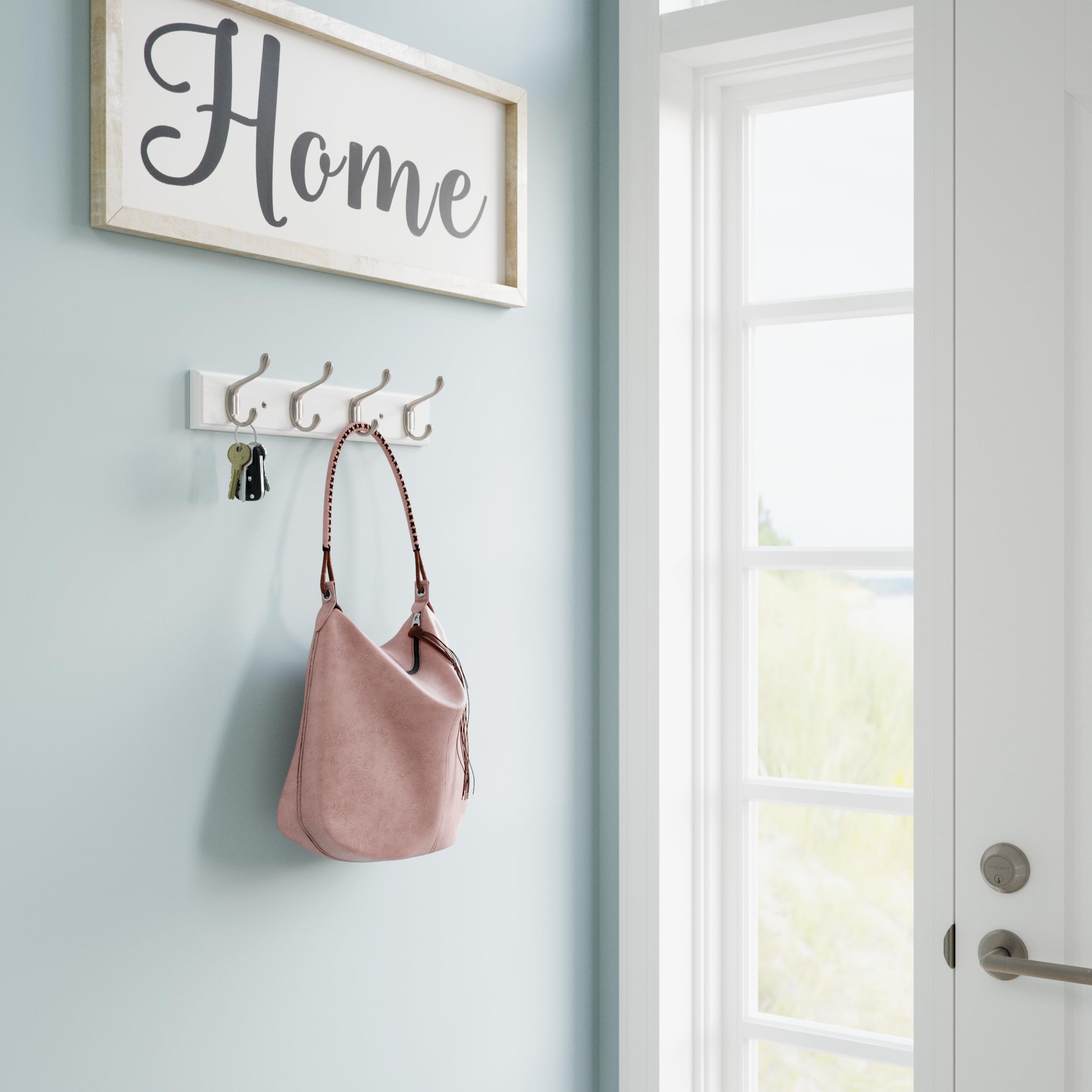 Franklin Brass Casual Curve Wall Mounted Pure White 16 in. Coat Rack, 4 Nickel Hooks, B46717K-PMN-C, Pure White & Nickel, 16" Rail - Image 2