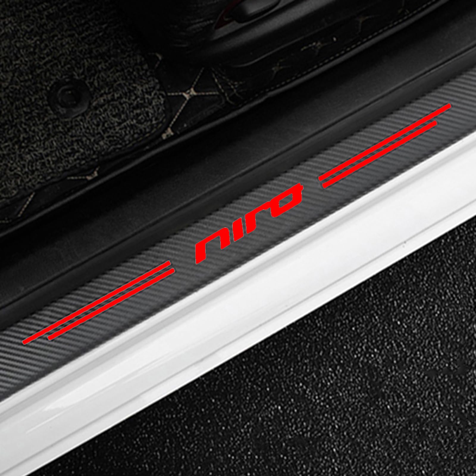 KLHYWEN 4 pcs Car Door Sill Protector Strips for KI-A NIRO, Carbon Fiber Threshold Stickers Kick Plates Trim Film Auto Body Styling Accessory,Red