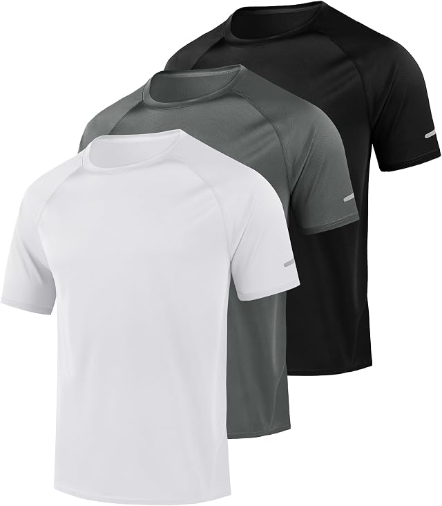 Little Beauty 3 Pack Mens Workout Shirts Fast Dry Athletic T-Shirts Moisture Wicking Running Gym Short Sleeve T Shirts