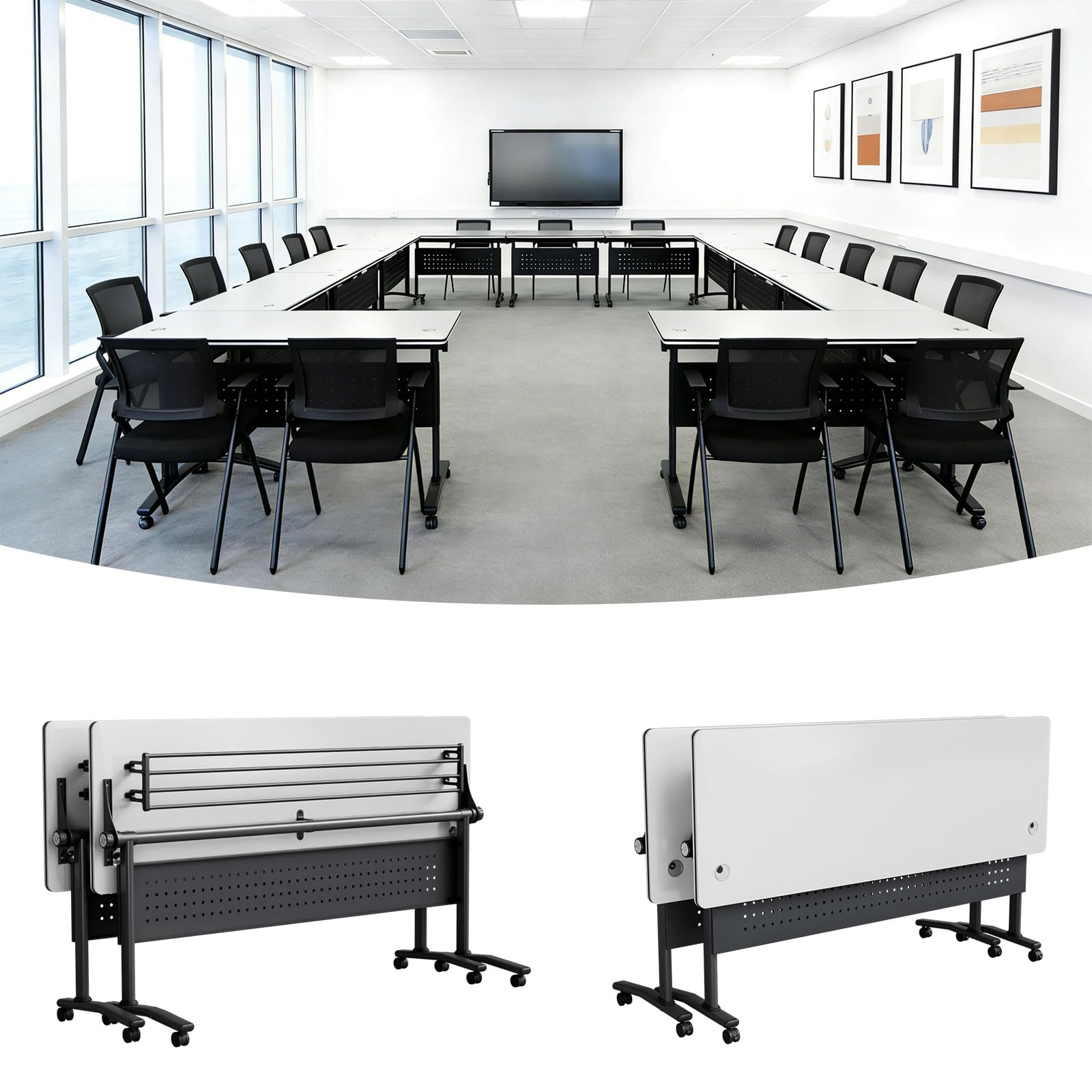 QXYXSM Conference Room Tables Folding Conference Room Table, Modular Meeting Table Rolling Foldable Industrial Training Tables for Office School