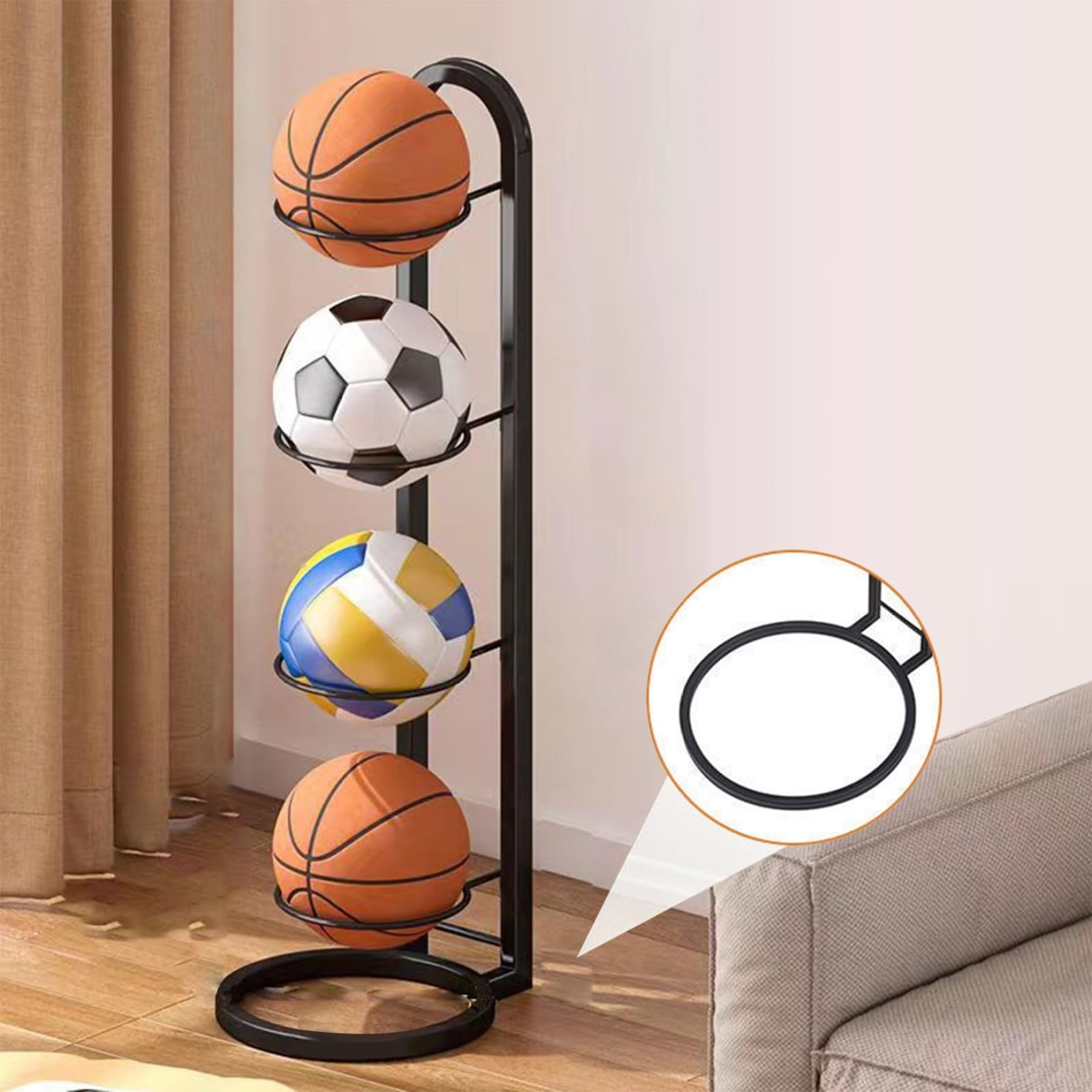 Fußballständer,Basketballständer 4-lagig,Aufbewahrungsrahmen For Sortieren Und Sortieren Von Ballausrüstung,Hochleistungs-Basketballständer Aus Kohlenstoffstahl,Nagelfrei,Vertikales Mehrzweck-Ballrega