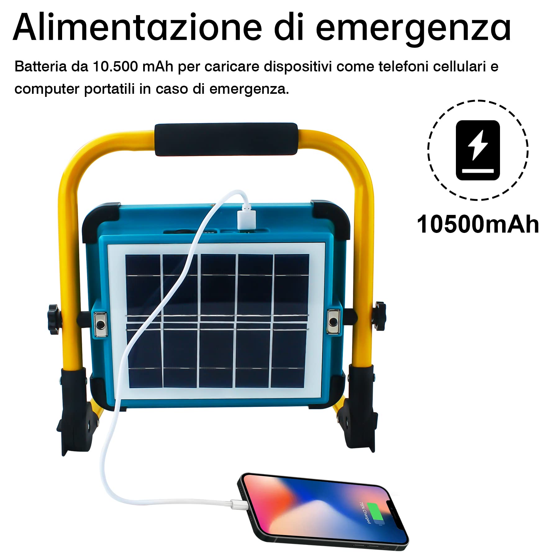 Faro LED Ricaricabile,Faretto da Cantiere a Batteria Ricaricabile,Batteria Integrata da 10500 mAh, 4 Modalità di Illuminazione,Ideale per l'illuminazione di Emergenza, La Manutenzione