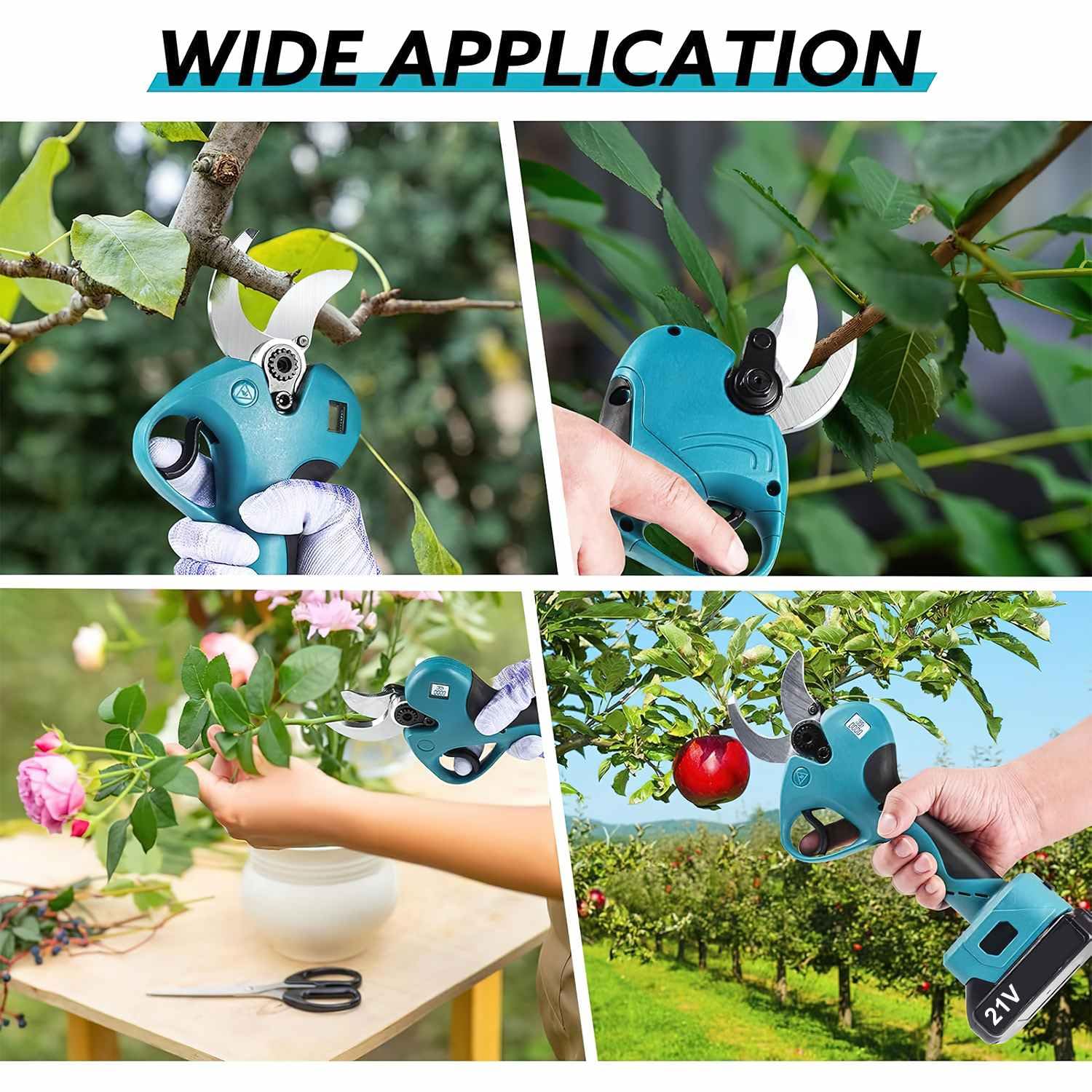 Sécateur Électrique sans Fil 40mm, Sécateur électrique avec 2x2000mAh 21V Batteries, SK5 Lame Tranchante, Portable Sécateur à Batterie Professionnel pour le Jardinage et l'élagage (40MM)