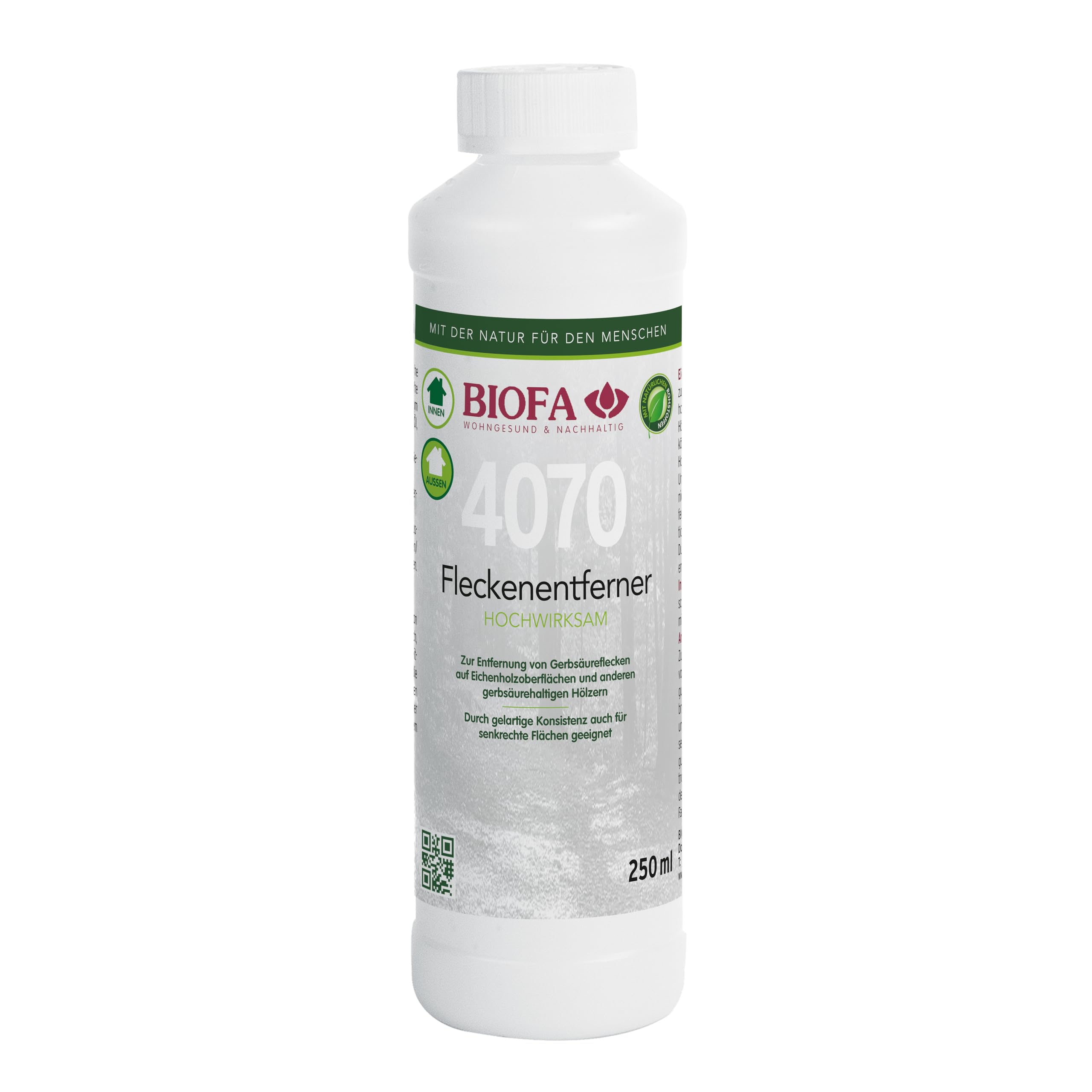 BIOFA Fleckenentferner 4070, hoch wirksam, Gel, 250 ml, gegen schwarze Flecken auf Holz, Parkett, Arbeitsplatten