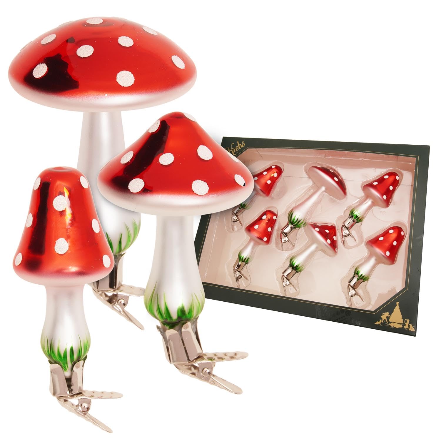 Krebs Glas Lauscha - Weihnachtsdekoration/Christbaumschmuck aus Glas - Kleine und Große Pilze - Menge: 6 Stück - Farbe: Rot - Größe: ca. 10 cm