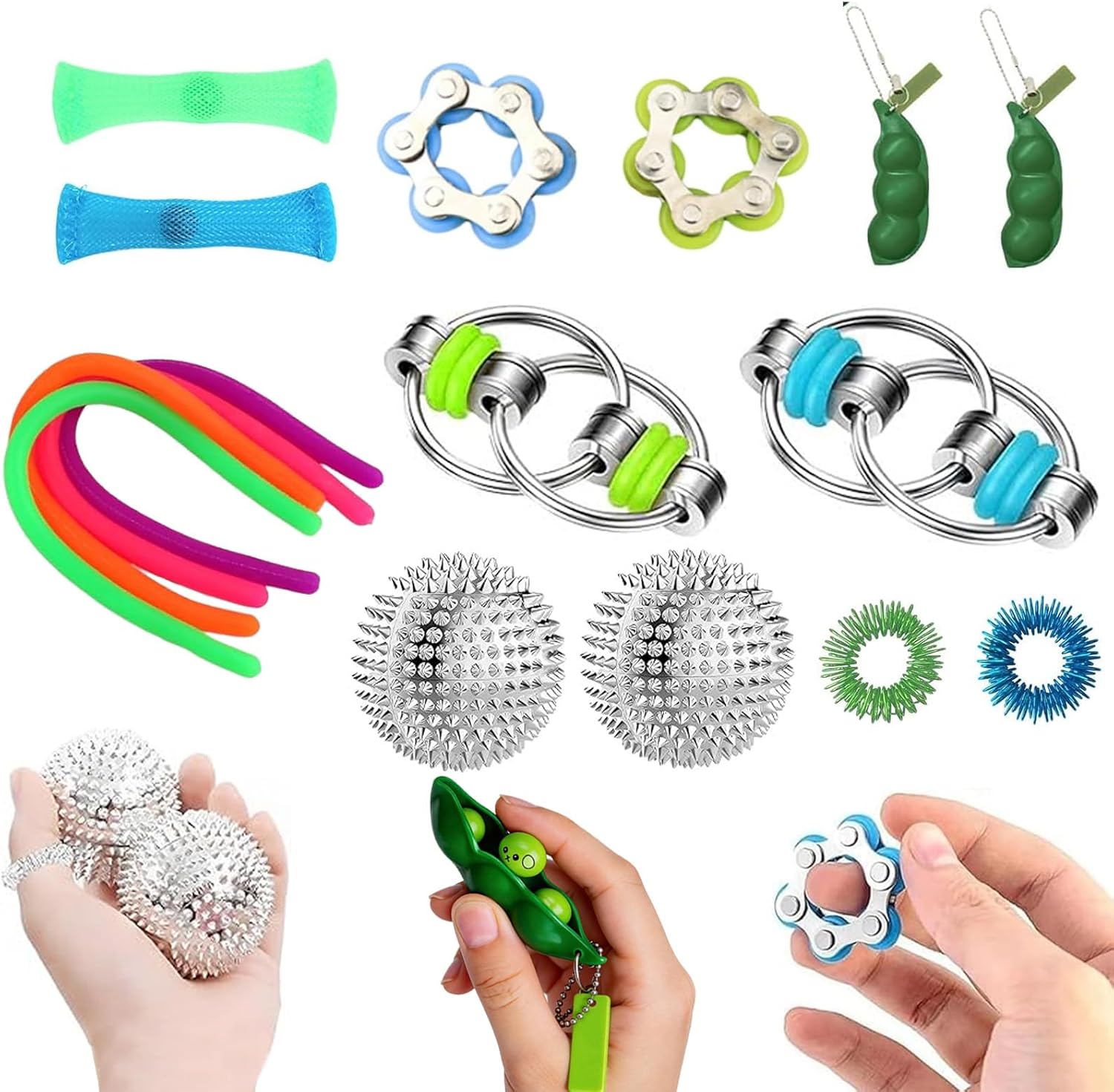 Fidget Toys Set of 16, Anti-Stress Toy Box for Adults and Teenagers, Finger Toy for Soothing Anxiety, Silent Hand Toy for Office