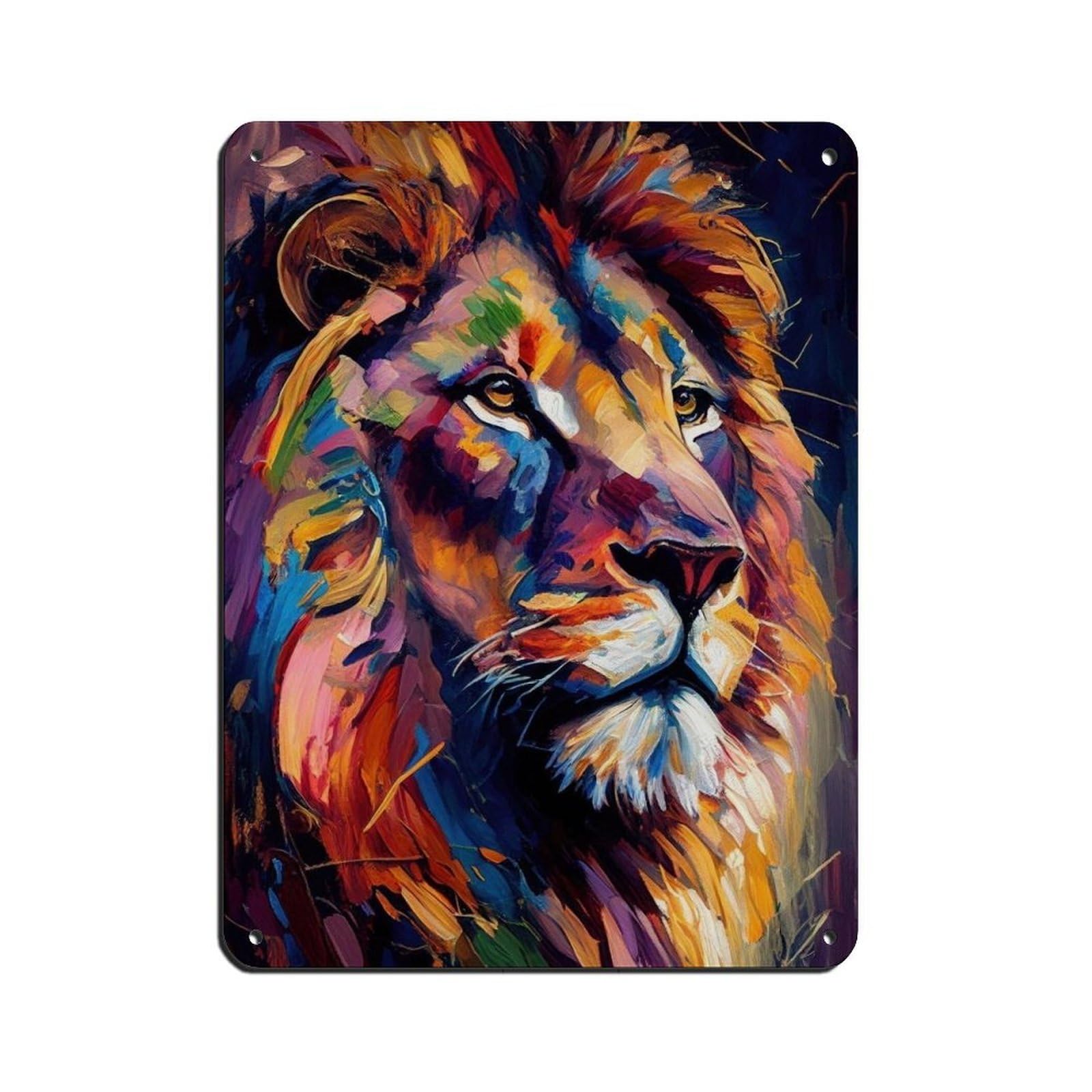 Lion Oil Painting Poster Tin Sign Vintage Metal Pub Club Cafe Bar Home Wall Art Decoration Poster Retro 12x16inch(30x40cm)