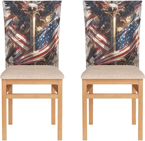 Miniatura 2 de 4th of July Independence Day White Warrior Bird Decorative Chair Protectors Covers for Retro Dining Chairs Removable Dorm Chair Cover Protector para