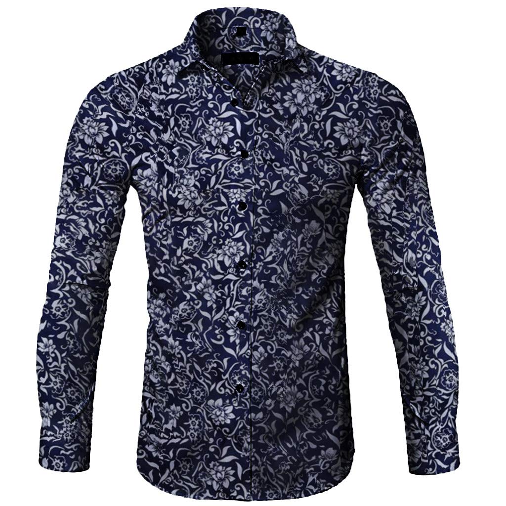 GenericMen's Paisley Shirt Casual Long Sleeve Hawaii Shirt Leopard Floral Print Slim Fit Button Down Shirt Hippie Tops