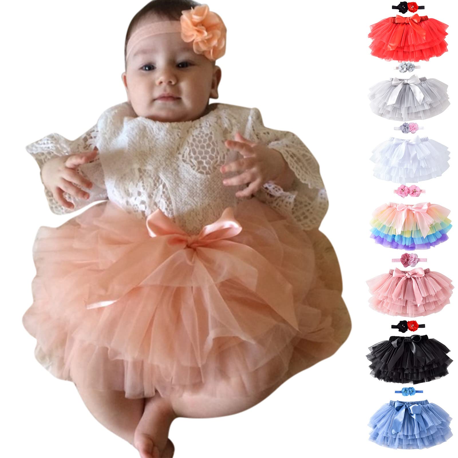 Newborn Baby Girls Layered Tutu Skirt Princess Dress Tulle Tutus Skirts Infant Carnival Birthday (White, 2-3 Years)