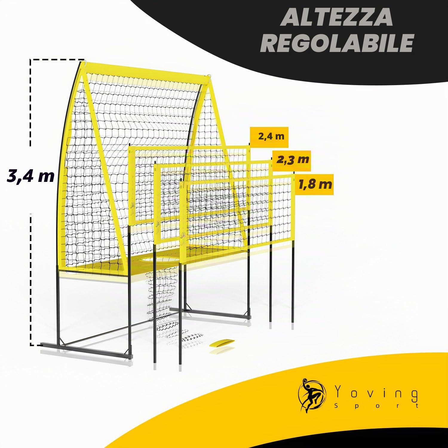 Yoving Rete da pallavolo, 2,4 m di larghezza per 3,4 m di altezza, ideale per servire e schiacciare trapani, migliora la precisione, la potenza e la tecnica, perfetta per l'allenamento di squadra o