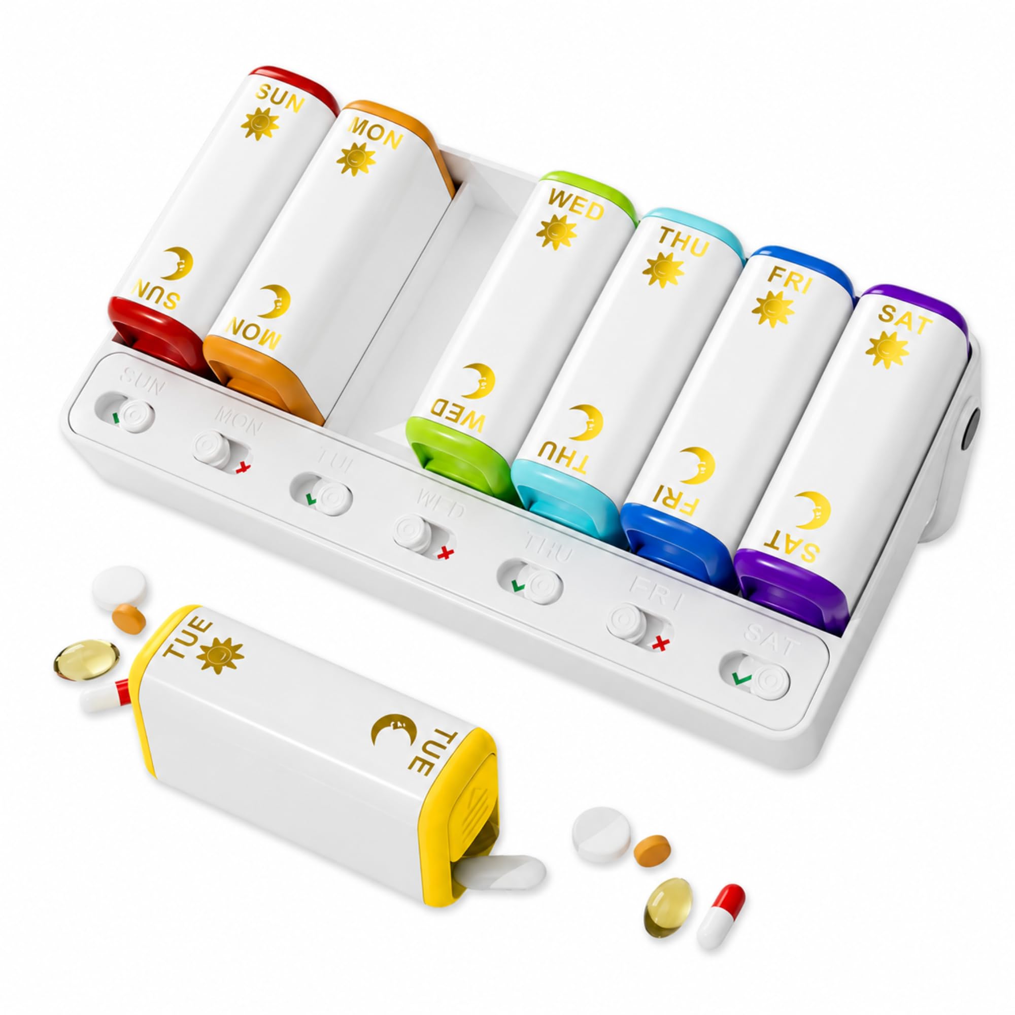 OCEANEVO Medicine Organizer Box with Reminder for Home and Travel | Weekly Pill Storage Box 2 Times a Day for Tablet, Vitamins and Supplements| 20 x 10.5 x 4.5 Cm - White - 1 Year Warranty-picture-17