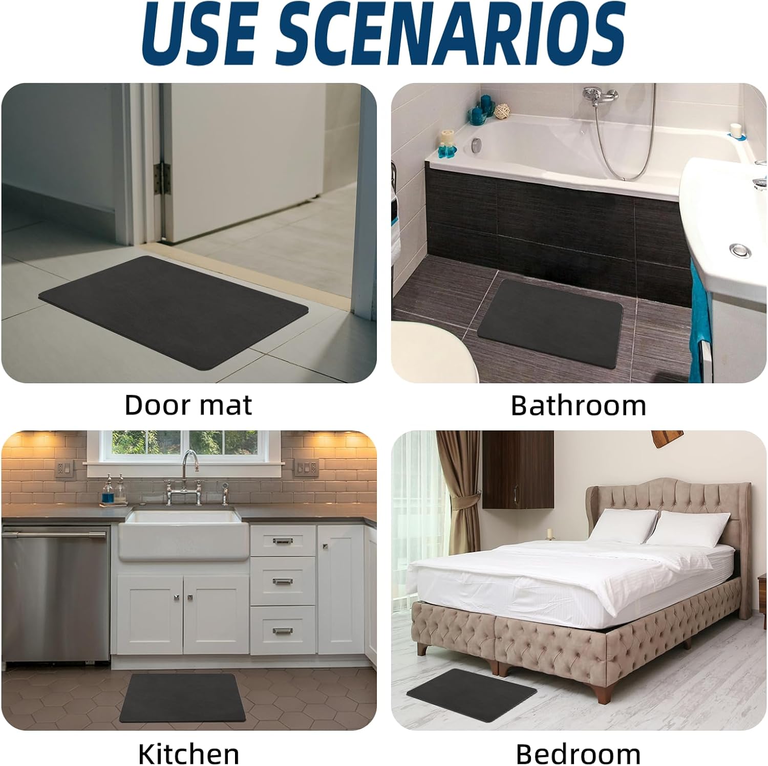 Bath Mat Rug-Rubber Backing Non Slip Quick Dry Absorbent Thin Bathroom Rugs Fit Under Door-Faux Suede Surface Bathroom Floor Mats-Shower Rug for in Front of Bathtub Shower Dark Grey 16"x24" - Image 4