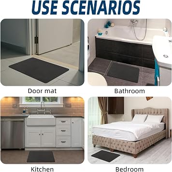 Bath Mat Rug-Rubber Backing Non Slip Quick Dry Absorbent Thin Bathroom Rugs Fit Under Door-Faux Suede Surface Bathroom Floor Mats-Shower Rug for in Front of Bathtub Shower Dark Grey 16x24