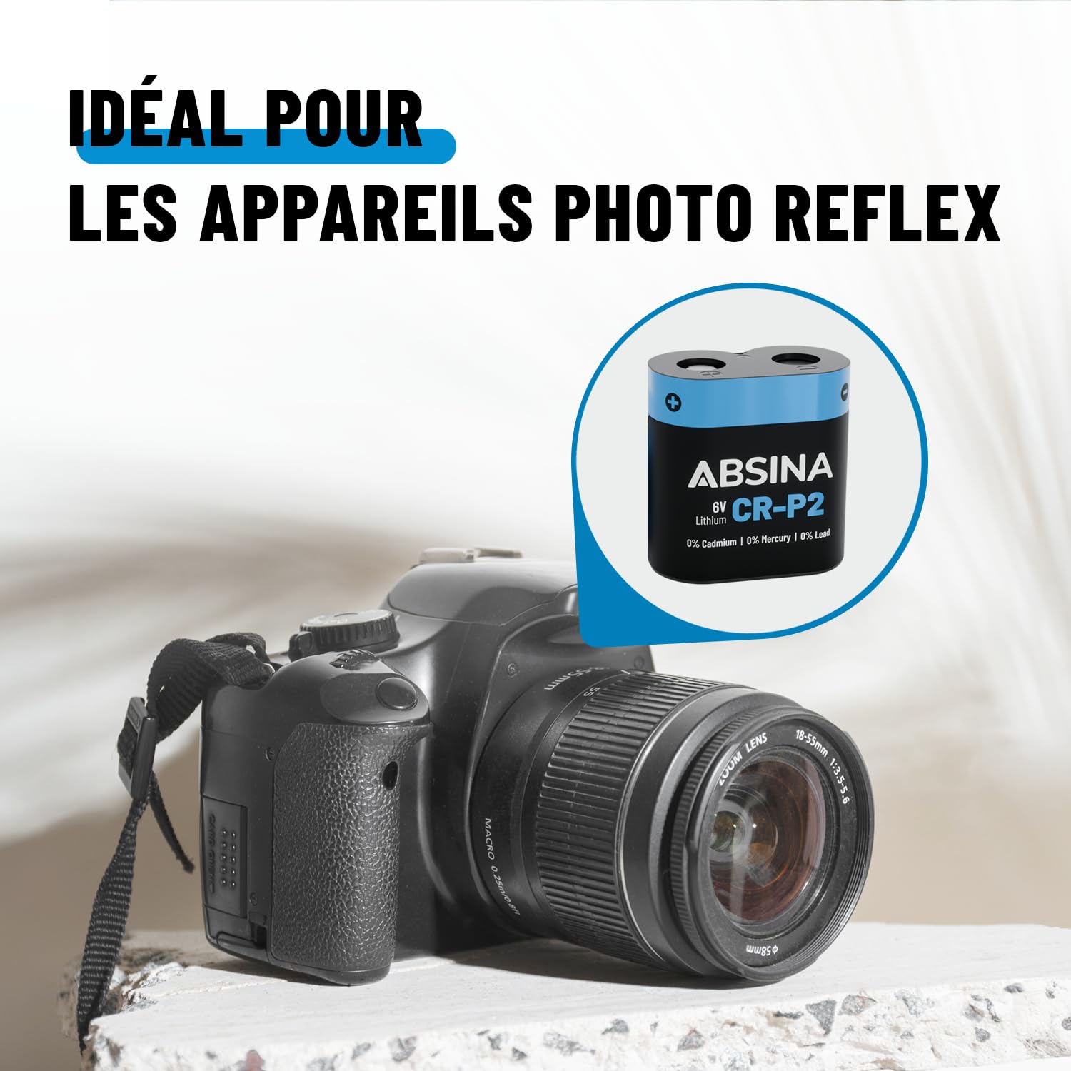 ABSINA 5X Pile CRP2 Lithium 6V - Pile CR P2 pour Distributeur, Appareil Photo, Flash, détecteur de Mouvement & Plus - Anti-Fuite, Longue Conservation - CR-P2 Piles 6V