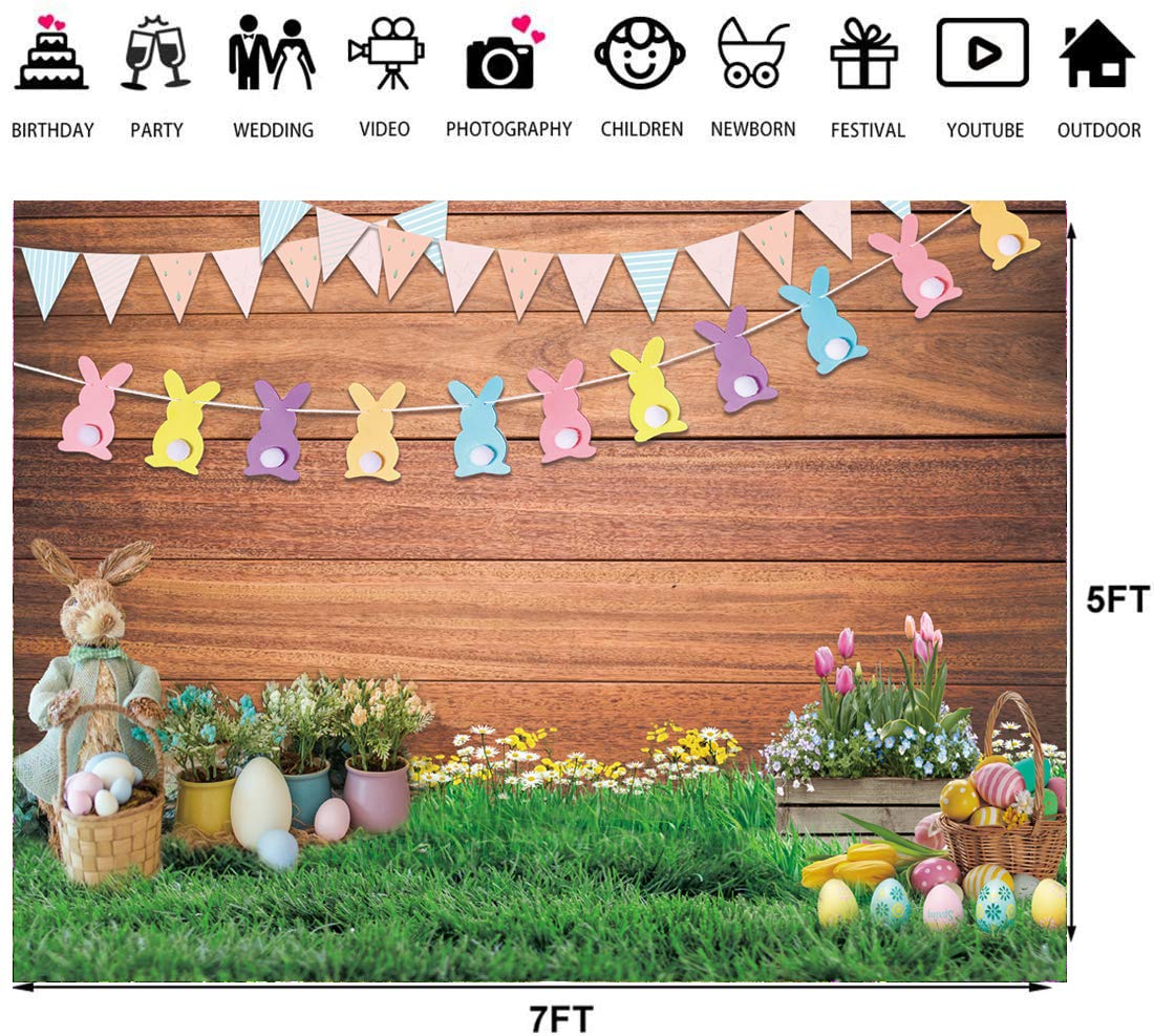 TOENGS 7x5ft Easter Backdrop Spring Easter Rabbit Eggs - View #6