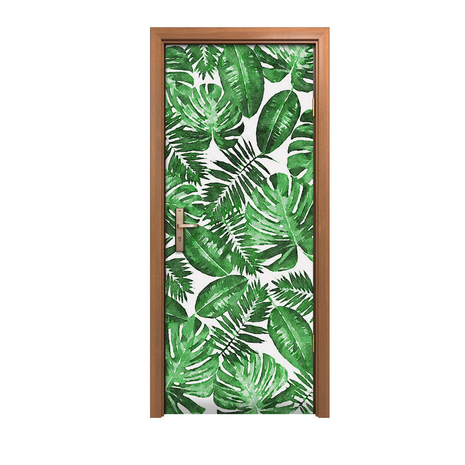 Autocollant de porte 90x200cm design feuilles et décoration murale