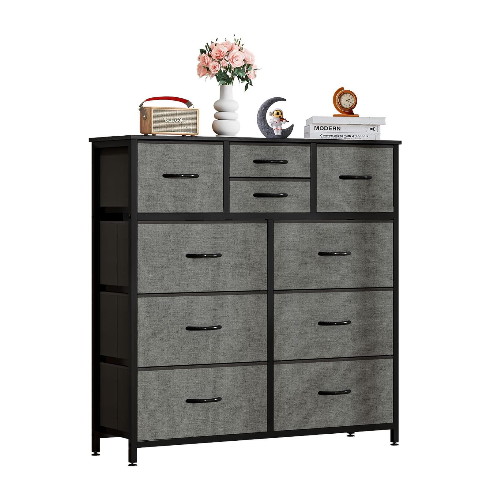 Solerconm Storage Drawer Units,Closet Organizer Unit with 10 Fabric Storage Drawers for Bedroom,Living Room,Hallway,Dormitory,Office Organization (99 x 30 x 100 CM,Grey)